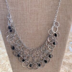 Napier Silver Tone Rings And Crystal Bib Necklace